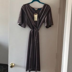 Velvet plum grey faux wrap dress m